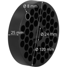 
Štampas skirtas WIE-PM-1500 WIE-PM-500 granulių malūnui, sk. 120 mm x 18 mm skylės 8 mm
