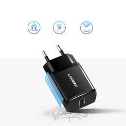
Mažas USB 2.1A telefono pakrovėjas, juodas
