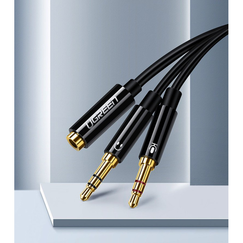 AUX 3,5 mm mini lizdo skirstytuvo adapteris mikrofonui ir ausinėms, juodas