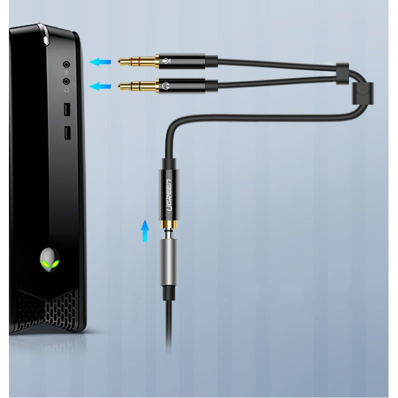 AUX 3,5 mm mini lizdo skirstytuvo adapteris mikrofonui ir ausinėms, juodas