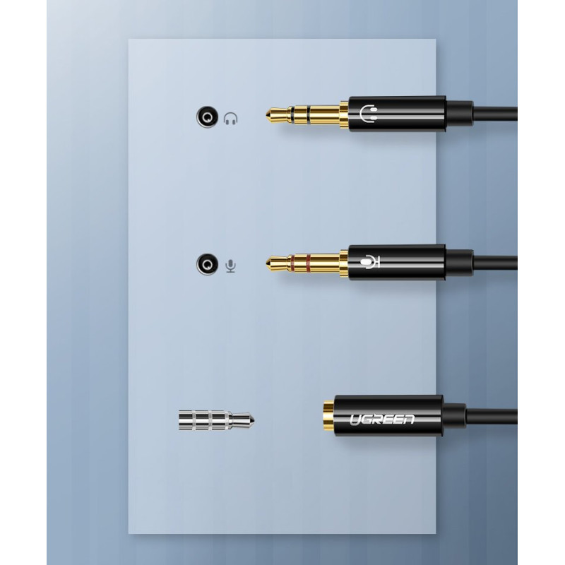 AUX 3,5 mm mini lizdo skirstytuvo adapteris mikrofonui ir ausinėms, juodas