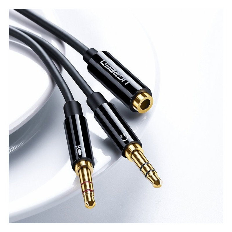 AUX 3,5 mm mini lizdo skirstytuvo adapteris mikrofonui ir ausinėms, juodas
