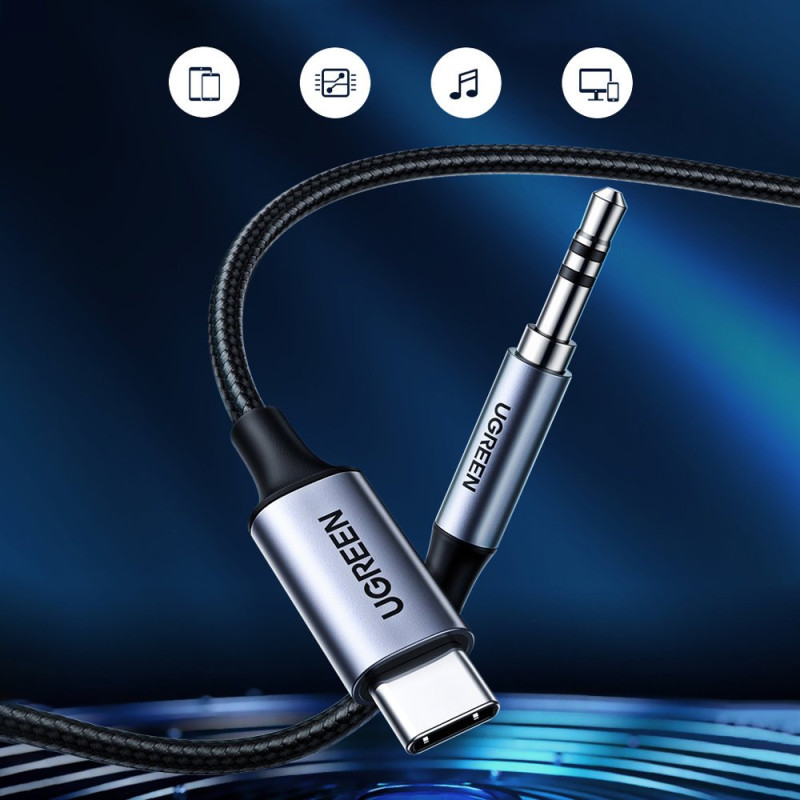 Stereo garso laidas AUX 3,5 mm mini lizdas - USB-C telefono planšetei 1m juodas