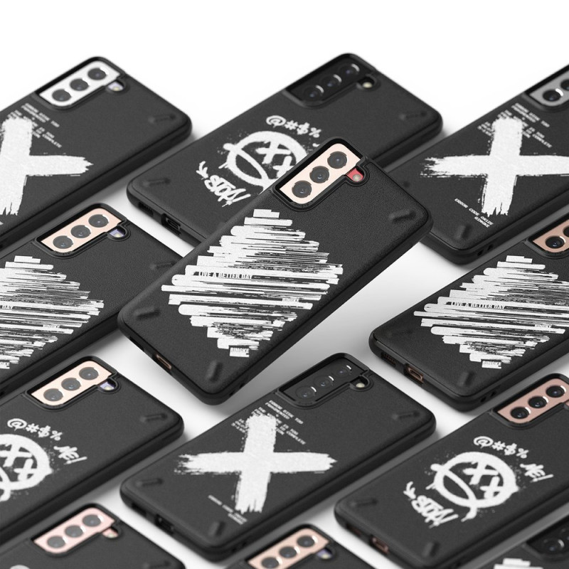 Patvarus Galaxy S21+ 5G Onyx Design Paint juodos spalvos dėklas ir dangtelis