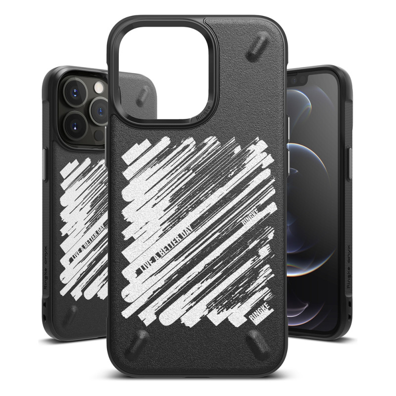 Patvarus dėklas ir dangtelis iPhone 13 Pro Max Onyx Design Paint juodai