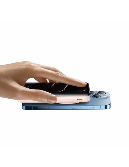 Maitinimo bankas su belaidžiu įkrovimu MagSafe 10000mAh 20W USB-C laidas 0,5m rožinis