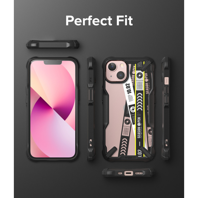 Šarvuotas dėklas su rėmeliu iPhone 13 mini Fusion X Design Ticket juosta, juoda