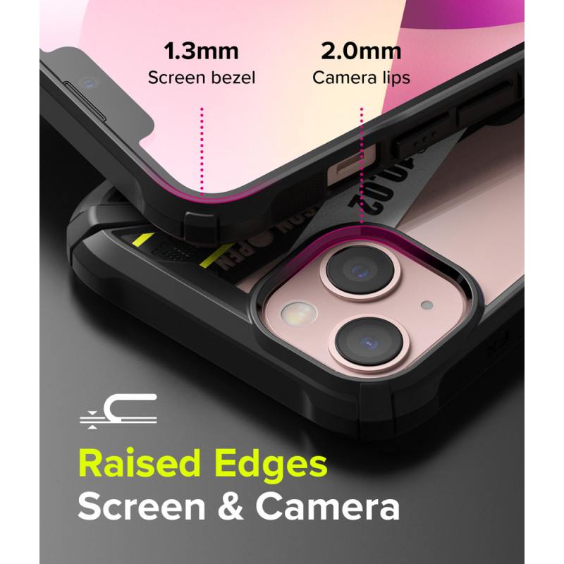 Šarvuotas dėklas su rėmeliu iPhone 13 mini Fusion X Design Ticket juosta, juoda