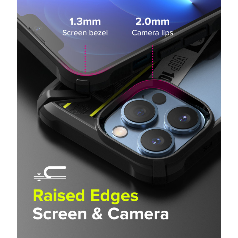 Šarvuotas dėklas su rėmeliu iPhone 13 Pro Max Fusion X Design Ticket juosta, juoda