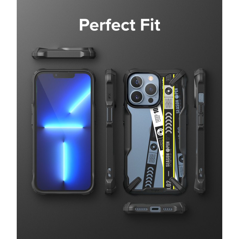 Šarvuotas dėklas su rėmeliu iPhone 13 Pro Max Fusion X Design Ticket juosta, juoda