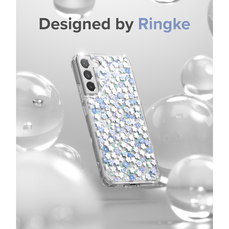 Šarvuotas dėklo dangtelis su gelio rėmeliu Galaxy S22+ Fusion Design Floral skaidrus