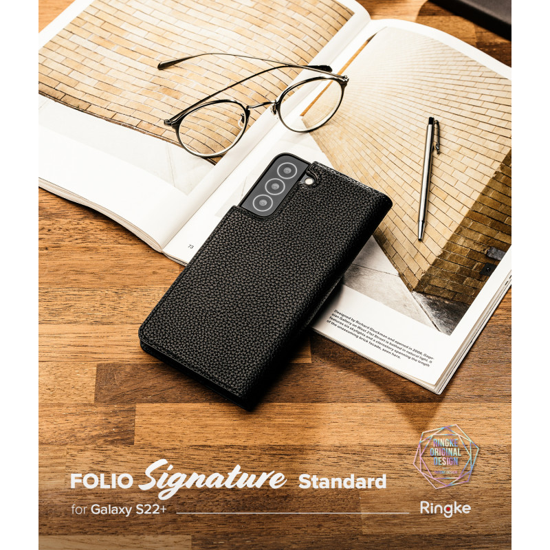 Odinis dėklas su atvartu, skirtas Galaxy S22+ Folio Signature juodas