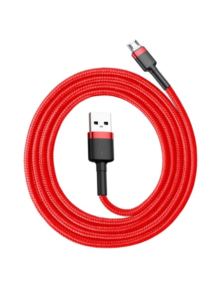 Patvarus lankstus laidas USB microUSB kabelis QC3.0 2.4A 1M raudonas