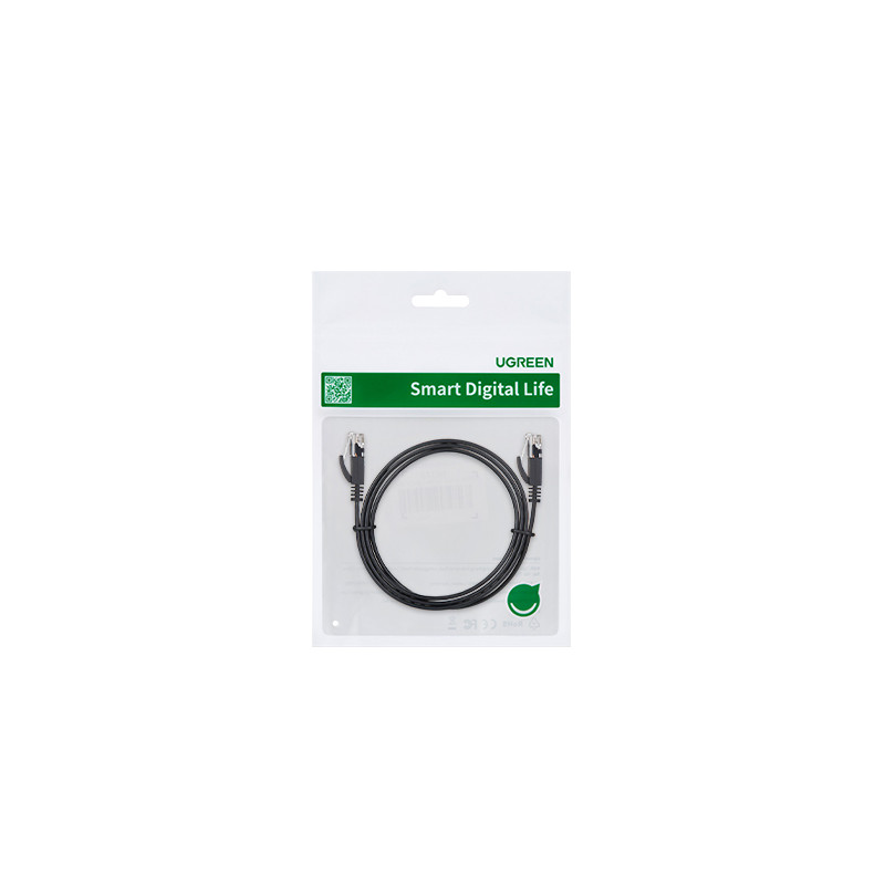 Plokščias RJ45 LAN Ethernet Patchcord Cat. 6 2m juodas