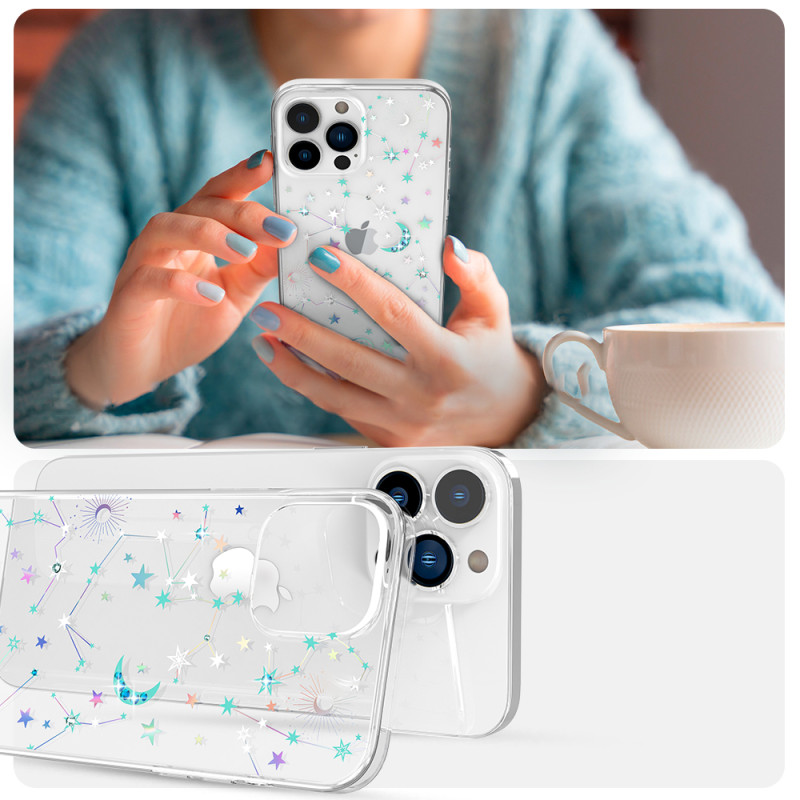 Apsauginis dėklas iPhone 13 Pro Max su Swarovski Crystals Lucky Series Zodiac skaidrus
