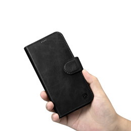 
Dėklas 2 viename odinis atverčiamas dangtelis iPhone 14 anti-RFID alyvos vaško piniginės dėklas juodas
