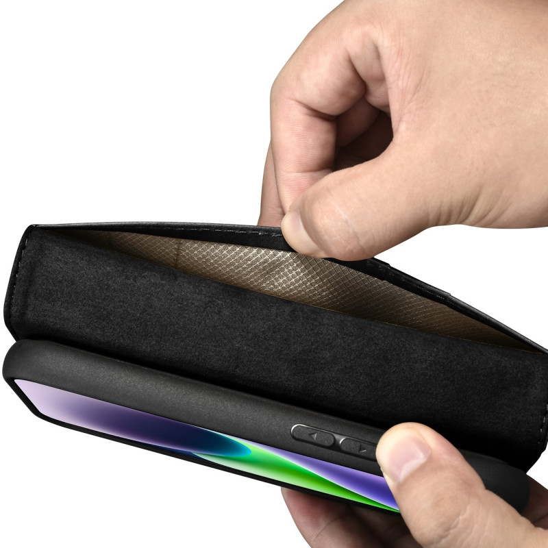 Dėklas 2 viename odinis atverčiamas dangtelis iPhone 14 anti-RFID alyvos vaško piniginės dėklas juodas