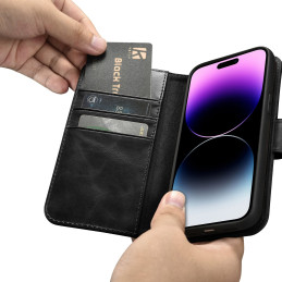 
Dėklas 2 viename odinis atverčiamas dangtelis iPhone 14 Pro anti-RFID alyvos vaško piniginės dėklas juodas
