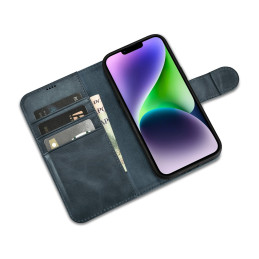 
2 viename odinis atverčiamas dangtelis iPhone 14 Plus anti-RFID alyvos vaško piniginės dėklas mėlynas
