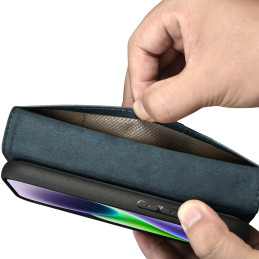
2 viename odinis atverčiamas dangtelis iPhone 14 Plus anti-RFID alyvos vaško piniginės dėklas mėlynas
