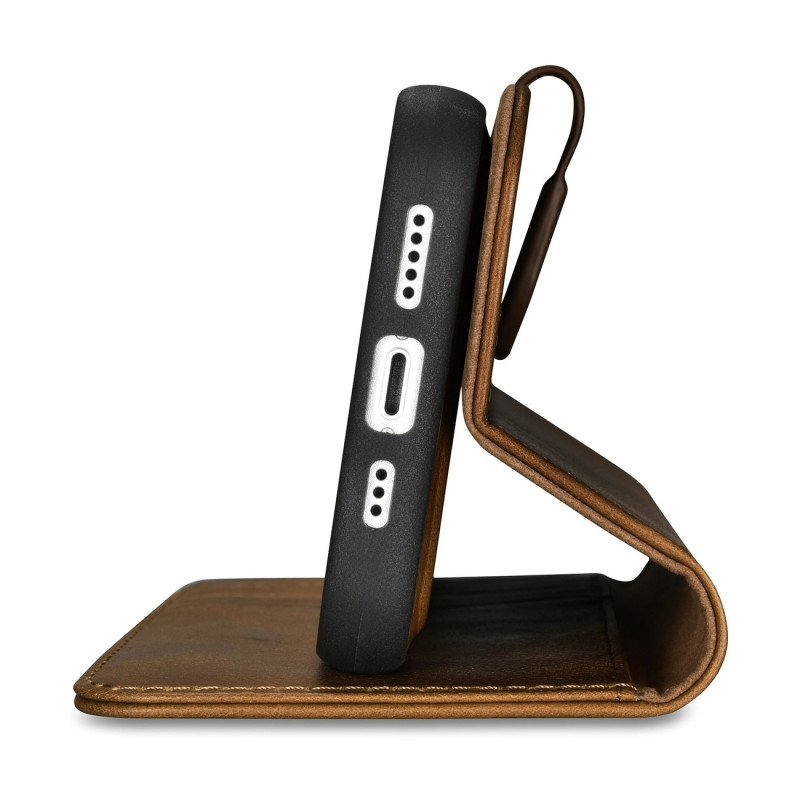 
2 viename odinis atverčiamas dangtelis iPhone 14 Plus anti-RFID alyvos vaško piniginės dėklas šviesiai rudas
