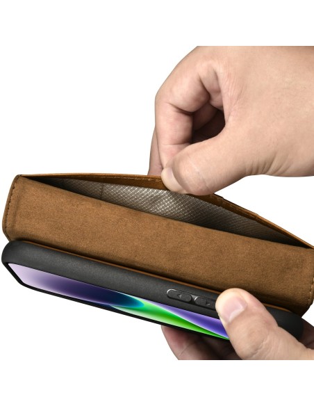 
2 viename odinis atverčiamas dangtelis iPhone 14 Plus anti-RFID alyvos vaško piniginės dėklas šviesiai rudas
