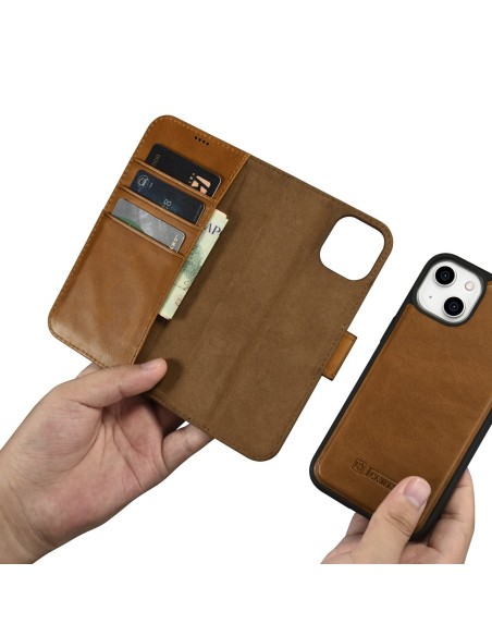 
2 viename odinis atverčiamas dangtelis iPhone 14 Plus anti-RFID alyvos vaško piniginės dėklas šviesiai rudas
