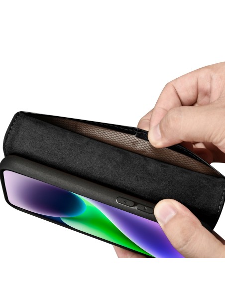 
2 viename odinis atverčiamas dangtelis iPhone 14 anti-RFID piniginės dėklas, juodas
