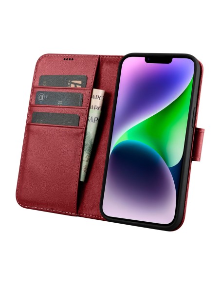 
2 viename odinis atverčiamas dangtelis iPhone 14 anti-RFID piniginės dėklas, raudonas
