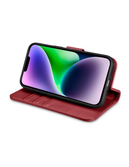 
2 viename odinis atverčiamas dangtelis iPhone 14 anti-RFID piniginės dėklas, raudonas
