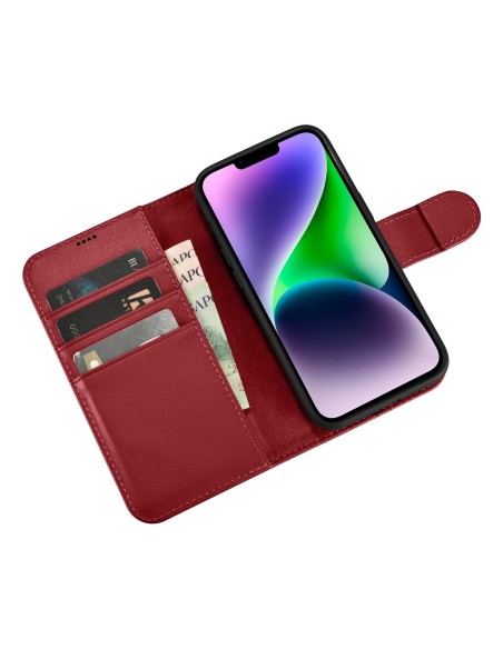 
2 viename odinis atverčiamas dangtelis iPhone 14 anti-RFID piniginės dėklas, raudonas
