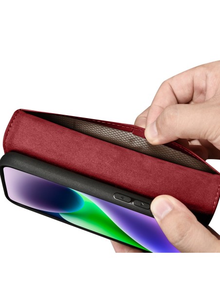 
2 viename odinis atverčiamas dangtelis iPhone 14 anti-RFID piniginės dėklas, raudonas
