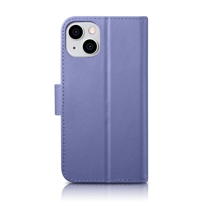 2 viename odinis atverčiamas dangtelis iPhone 14 anti-RFID piniginės dėklas Šviesiai violetinis