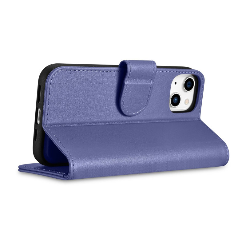 2 viename odinis atverčiamas dangtelis iPhone 14 anti-RFID piniginės dėklas Šviesiai violetinis