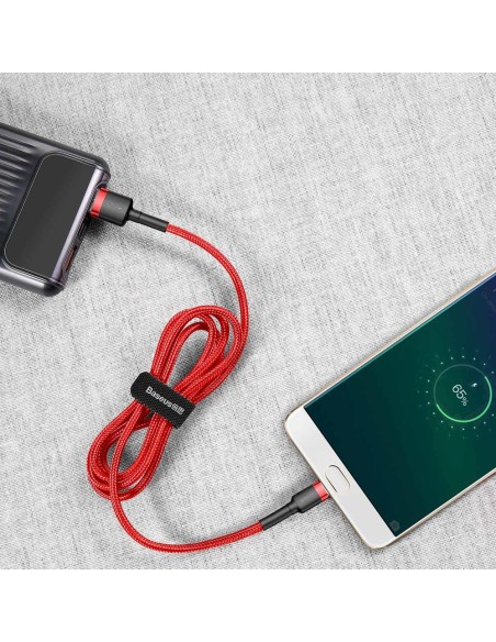 Patvarus lankstus laidas USB microUSB kabelis QC3.0 2.4A 1M raudonas