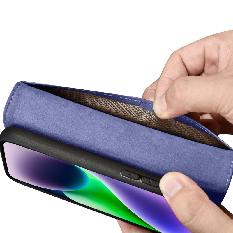 2 viename odinis atverčiamas dangtelis iPhone 14 anti-RFID piniginės dėklas Šviesiai violetinis