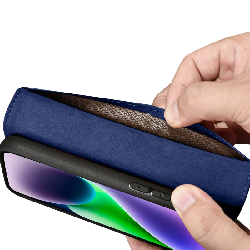 2 viename odinis atverčiamas dangtelis iPhone 14 anti-RFID piniginės dėklas, mėlynas