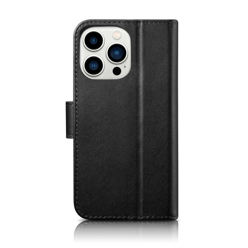2in1 odinis atverčiamas dangtelis iPhone 14 Pro anti-RFID piniginės dėklas, juodas