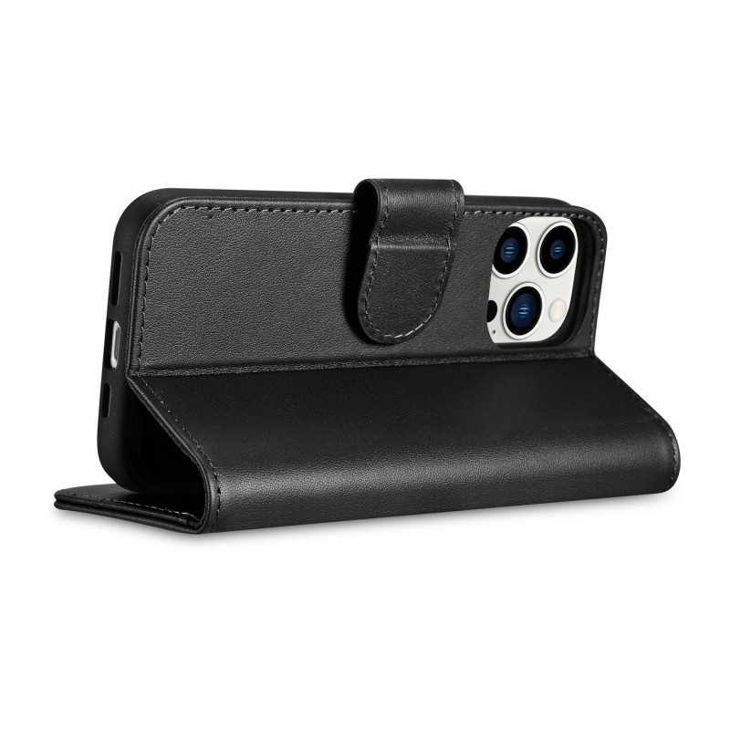 2in1 odinis atverčiamas dangtelis iPhone 14 Pro anti-RFID piniginės dėklas, juodas