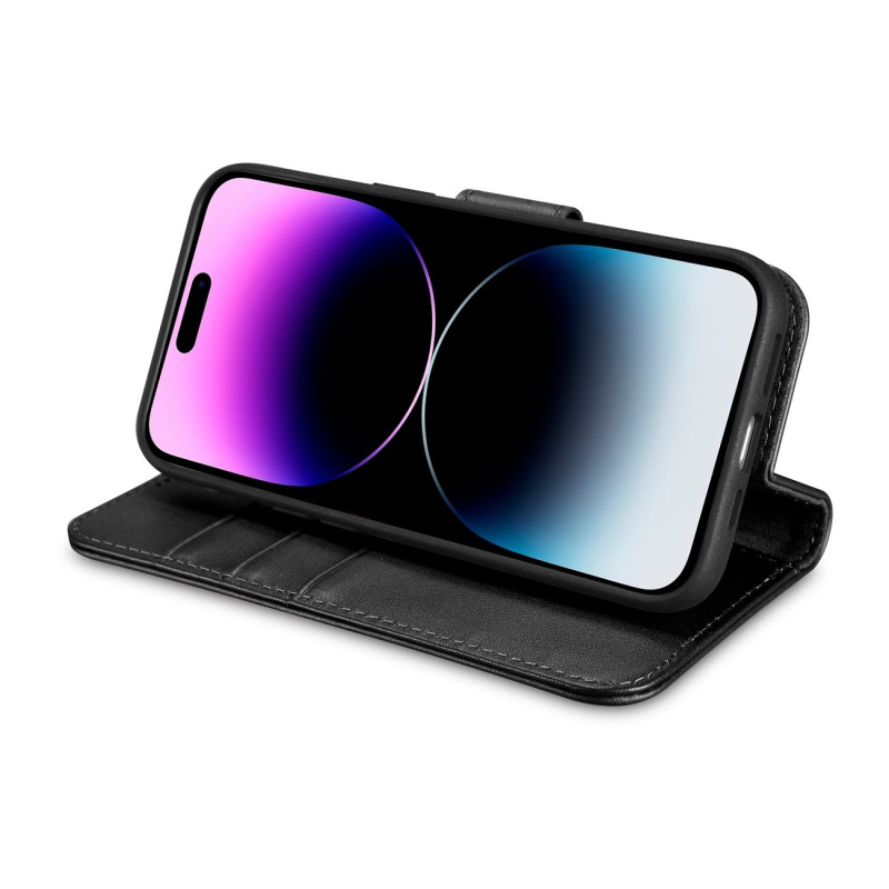2in1 odinis atverčiamas dangtelis iPhone 14 Pro anti-RFID piniginės dėklas, juodas