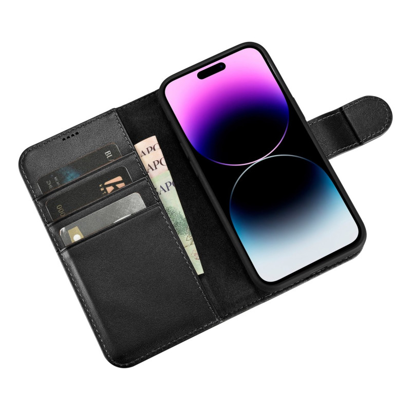 2in1 odinis atverčiamas dangtelis iPhone 14 Pro anti-RFID piniginės dėklas, juodas