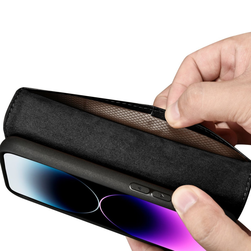 2in1 odinis atverčiamas dangtelis iPhone 14 Pro anti-RFID piniginės dėklas, juodas