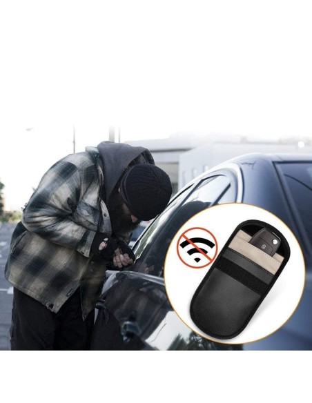 Apsaugos nuo vagystės dėklas automobilio raktams Faraday narvas 14x10cm juodas Apsaugos nuo vagystės dėklas automobilio raktams Faraday narvas 14x10cm juodas