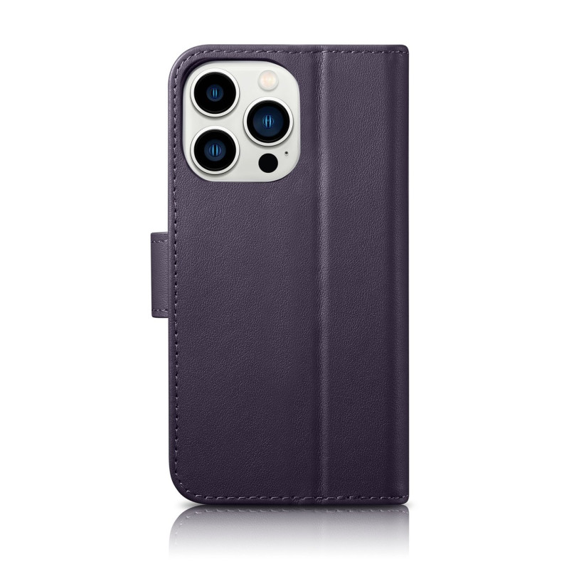 2 viename odinis atverčiamas dangtelis iPhone 14 Pro anti-RFID piniginės dėklas Tamsiai violetinis