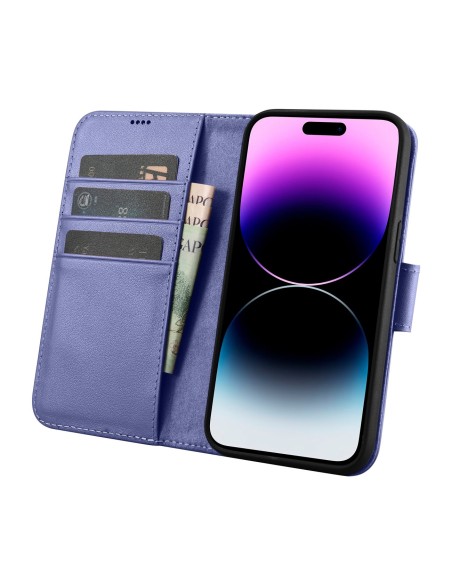 
2in1 odinis atverčiamas dangtelis iPhone 14 Pro anti-RFID piniginės dėklas Šviesiai violetinis
