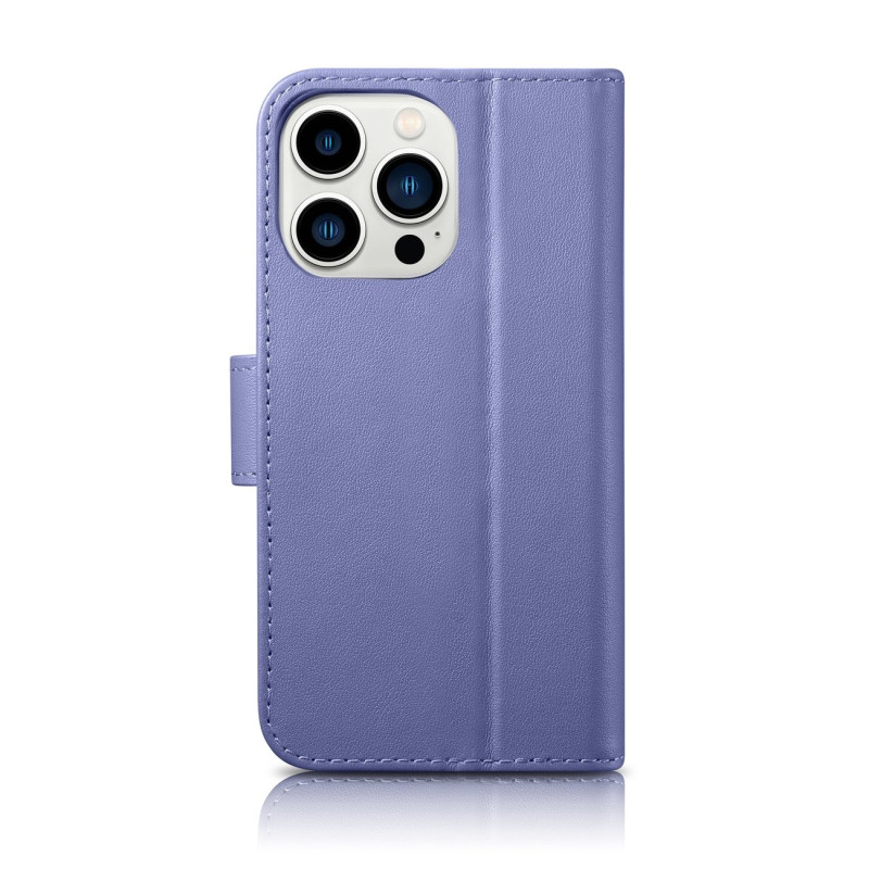 2in1 odinis atverčiamas dangtelis iPhone 14 Pro anti-RFID piniginės dėklas Šviesiai violetinis
