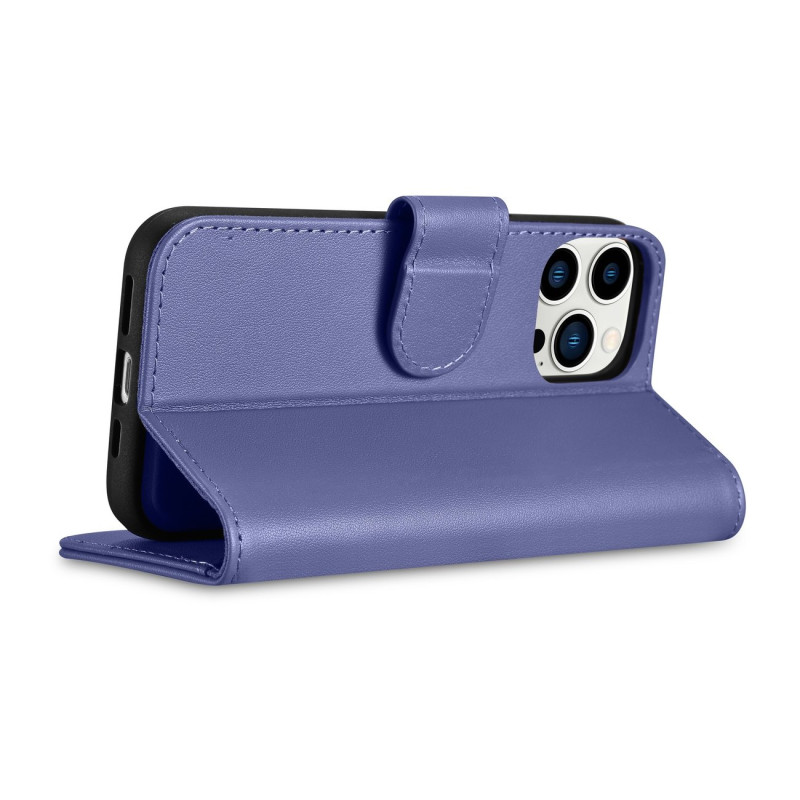 2in1 odinis atverčiamas dangtelis iPhone 14 Pro anti-RFID piniginės dėklas Šviesiai violetinis