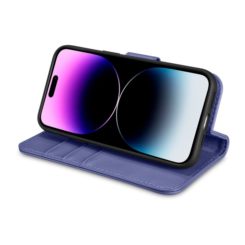 2in1 odinis atverčiamas dangtelis iPhone 14 Pro anti-RFID piniginės dėklas Šviesiai violetinis