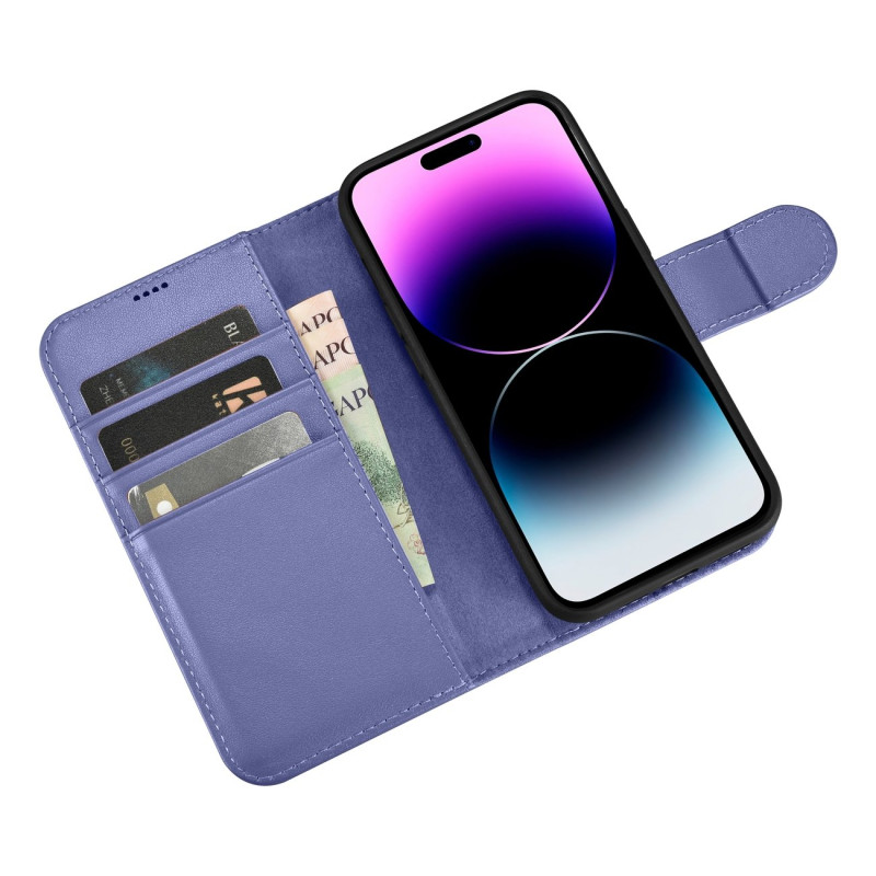 2in1 odinis atverčiamas dangtelis iPhone 14 Pro anti-RFID piniginės dėklas Šviesiai violetinis
