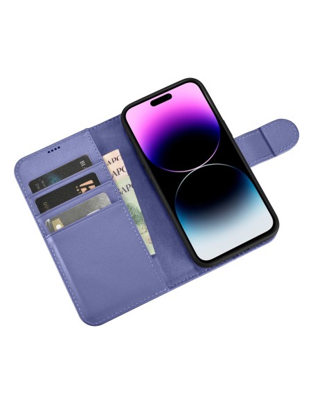 
2in1 odinis atverčiamas dangtelis iPhone 14 Pro anti-RFID piniginės dėklas Šviesiai violetinis
